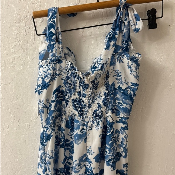 Peiran Blue White Floral Tie Strap Maxi Dress Zip Back Size Large - Picture 5 of 5